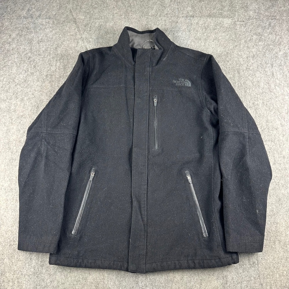 The North Face Men XL Snug Fit Wool Blend Full Zip Snap Jacket Black Coat Duboce